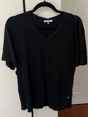 James Perse Black V-Neck Short Sleeve Distressed Tee